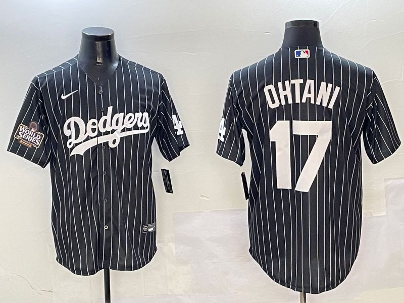 Men Los Angeles Dodgers #17 Ohtani Black Stripe Jointly Name 2025 Nike MLB Jersey style 2